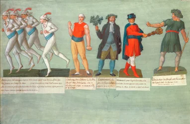 Athleten und Teilnehmer an Festen während der Französischen Revolution (Gouache)